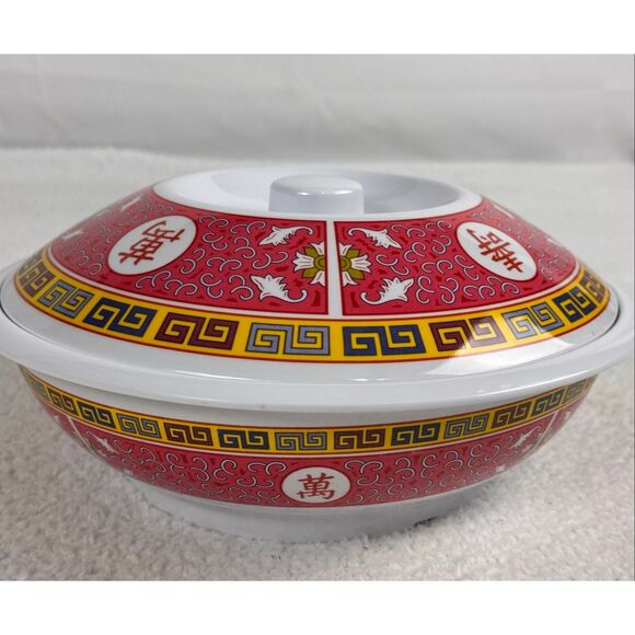 Thunder Group 8011TR 80 oz Longevity Pattern Melamine Serving Bowl w/Lid - Picture 3 of 10